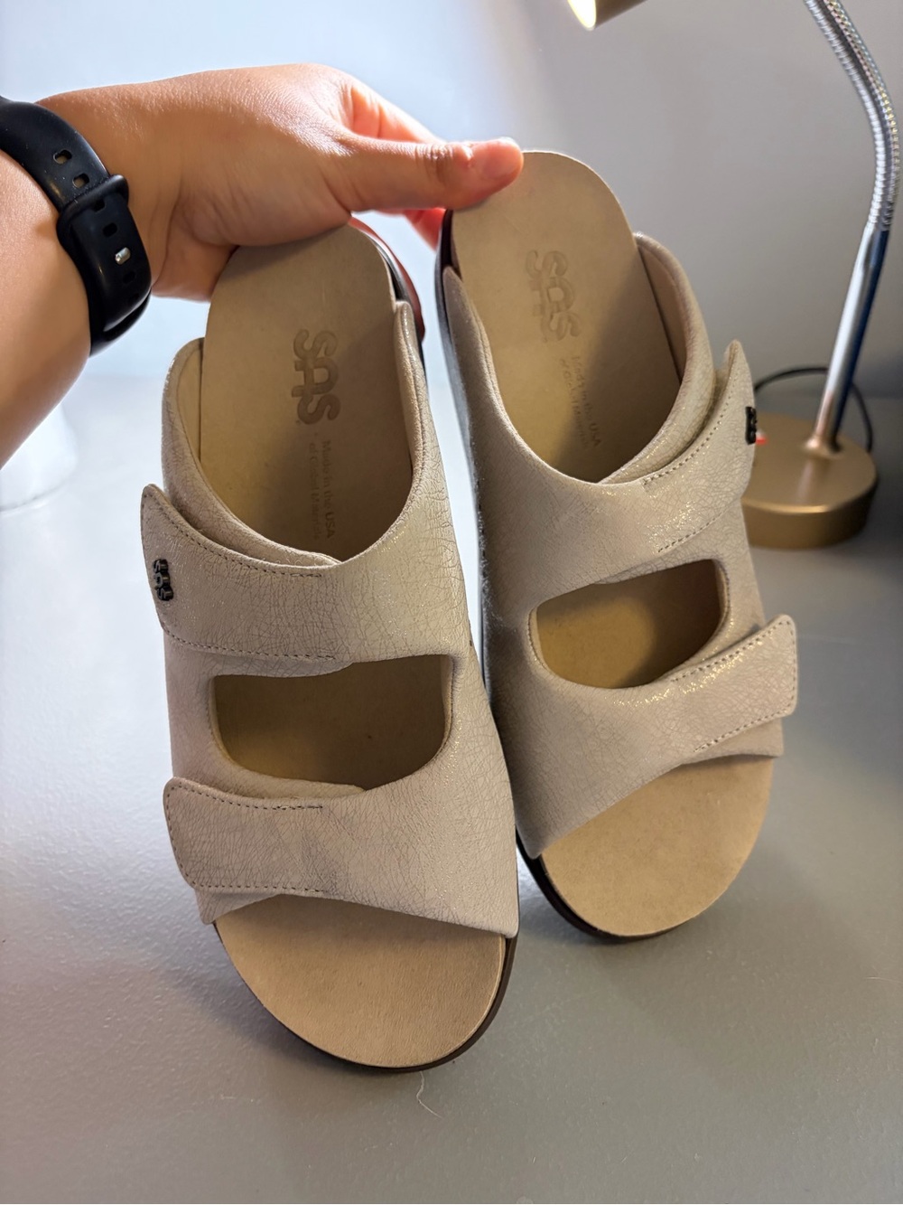 SAS Women's Light Beige Dual-Strap Comfort Mules